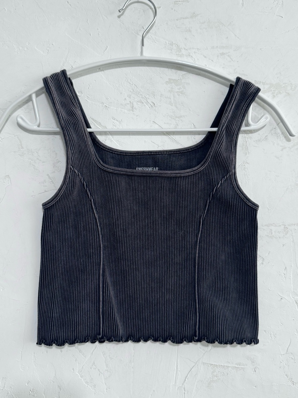 Freshwear Ribbed Cropped Tank Top XS Charcoal Black